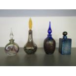 Richard Golding for Okra glass, a group of four scent bottles and stoppers in Storm Random and Orion
