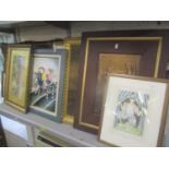 Mixed pictures to include two Jane Ray prints, Joyce Raybal picture, Edwardian landscape watercolour