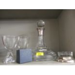 Carr's to include silver coloured decanter and a silver based ashtray, a pair of glasses and a