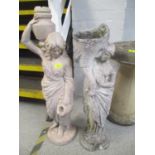 Two composition garden statues of Grecian females, the tallest 34" h, the other 31 1/2"h