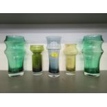Tamara Aladin for Riihimaki, a group of mid 60th glass vases to include a green Tulppaani vase