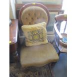 A Victorian spoon back chair, together with a set of four crewel upholstered high back dining chairs