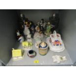 A mixed lot of ceramics and glass to include a pair of glass lustre candlesticks, a small