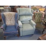 Three chairs to include a Victorian button back armchair, electric reclining armchair and a wingback