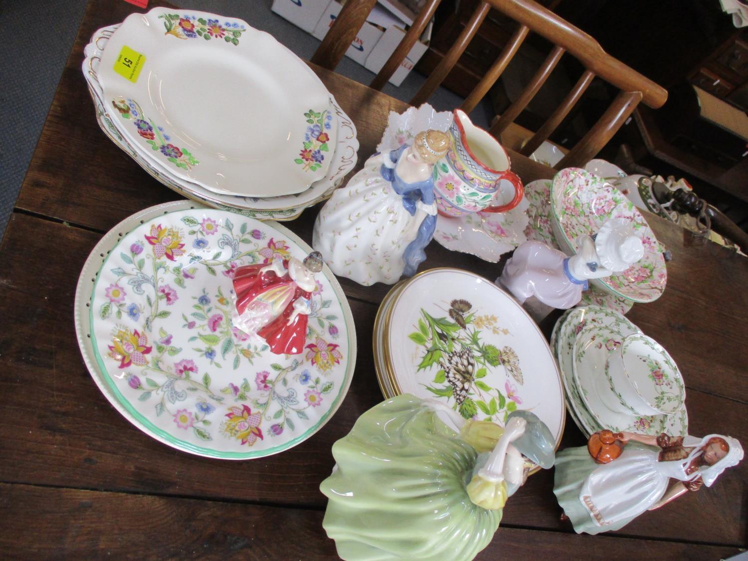 A Shelley Maytime footed soap dish and plate, an Adderley Montrose teacup with matching saucers