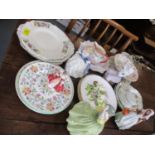 A Shelley Maytime footed soap dish and plate, an Adderley Montrose teacup with matching saucers