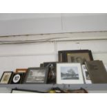 A quantity of framed and glazed prints and photographs to include two relief plaques depicting