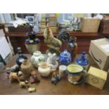 A mixed lot of ceramics to include Doulton stoneware vase, Beswick Cutmil Cupie pug, a Royal