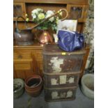 A mixed lot to include a Victorian copper jug, a later copper coal scuttle, a vintage suitcase, a