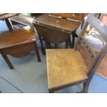 Small furniture to include an early 20th century oak drop leaf table, a country chair and a table, a