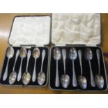A cased set of six Frattorini & Sons Ltd silver teaspoons, 67.2g, together with a set of 6 cased