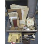 A mixed lot to include cigarette silks, military items, medal, boxed Ronson Penciliter, booklets and