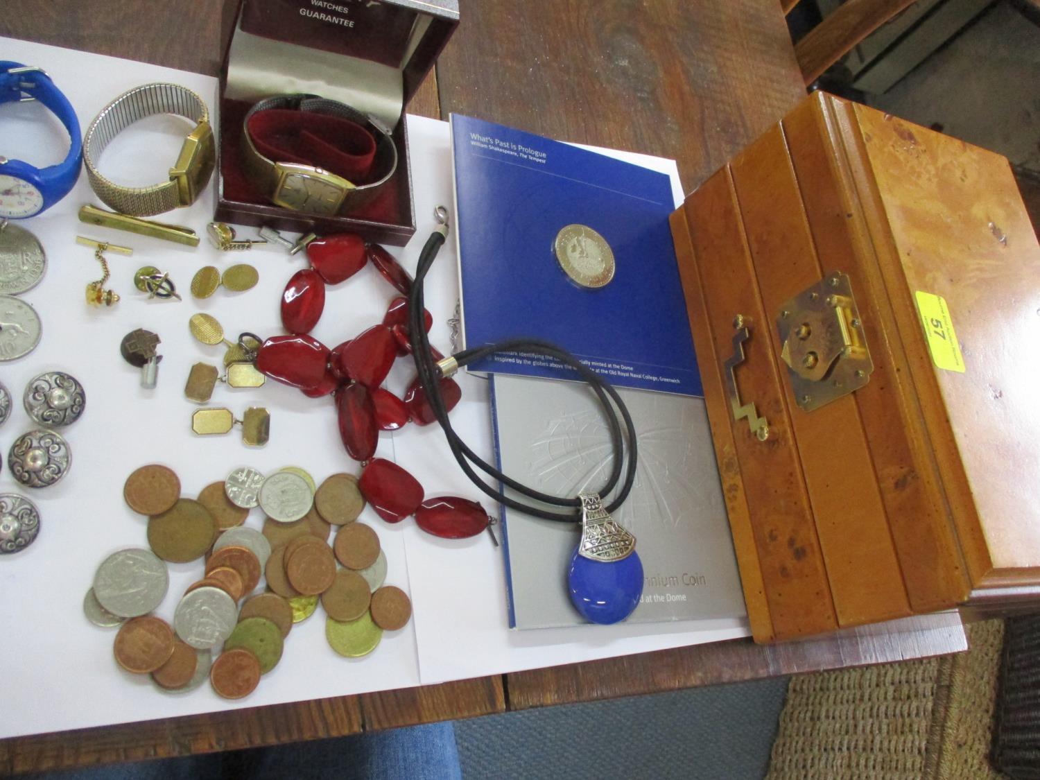 Two vintage gents watches and one other, costume jewellery, gold coloured cufflinks, buttons, - Image 2 of 3