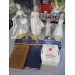 A mixed lot to include four Lladro style figures, two sets of boxed Sotheby's special reserve
