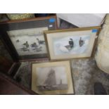 Mixed pictures and mirrors to include a Captain Greenville Collins sea chart of the Isle of Wight,