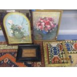 H Roberts - Still life, oil on board, signed lower right hand corner, in gilt wooden frame, together
