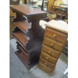 Mixed furniture to include a pair of three tier side tables, pine tallboy chest of six drawers,