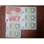 British bank notes to include an L K O'Brien ten shilling note U637614214, A J S Forde ten