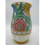 An Art Deco Charlotte Rhead Persian rose ribbed pottery vase circa 1935, painted and tube lined with