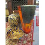 Modern Chinese export ceramics, together with a Poole style large gemstone design and conical vase