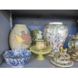 A collection of mixed ceramics to include a reproduction Cantonese ginger jar, having a famille vert