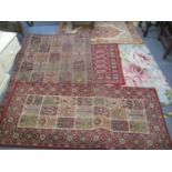 Five mixed rugs to include a red ground runner with multiguard borders 70" x 31"