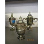 Three silver trophies with lids for golf, total weight 627.9g