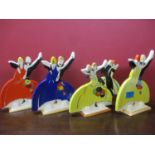 A set of four 'Age of Jazz' Bizarre by Clarice Cliff for Wedgwood figural groups of dancers