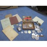 A mixed lot to include WWII Victory and War medals (no ribbons), dog tag and service documents and
