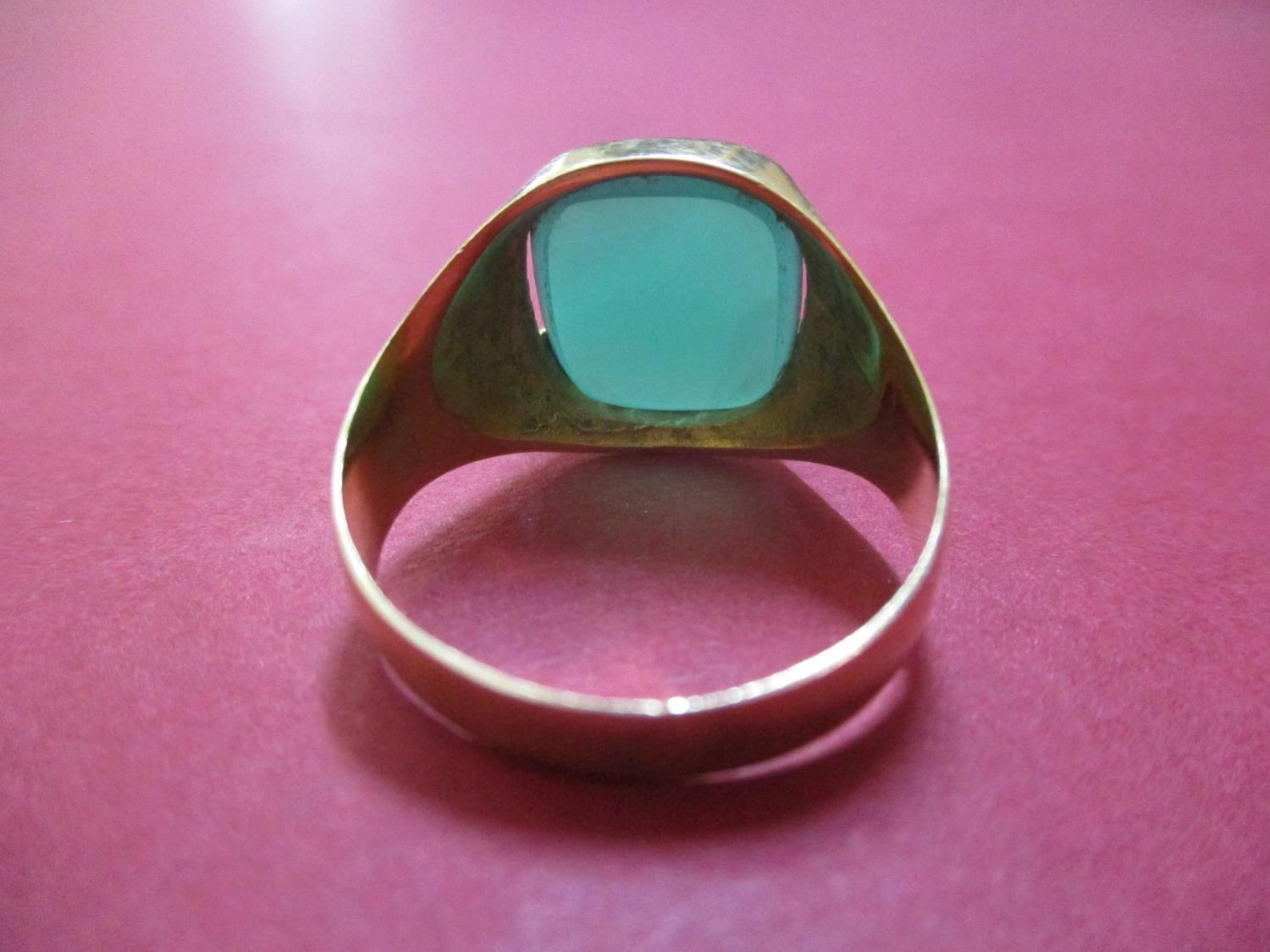 A 14ct gold gents signet ring set with a green stone, total weight 5.4g - Image 3 of 3