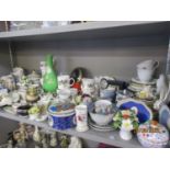 Continental and British porcelain trinkets, ornaments and dressing table items, together with part