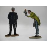 Two early 20th century lead figures, one of a pre WWI German soldier in Russian blue uniform and the