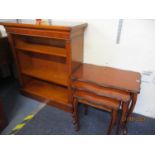 A reproduction mahogany bookcase 36" x 33", together with a reproduction mahogany nest of tables