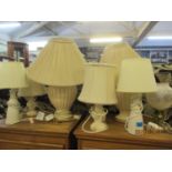 Mixed late 20th century cream table lamps with cream shades, together with a reproduction