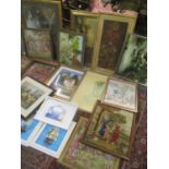 A mixed lot of pictures to include a tapestry, large print depicting a train and others