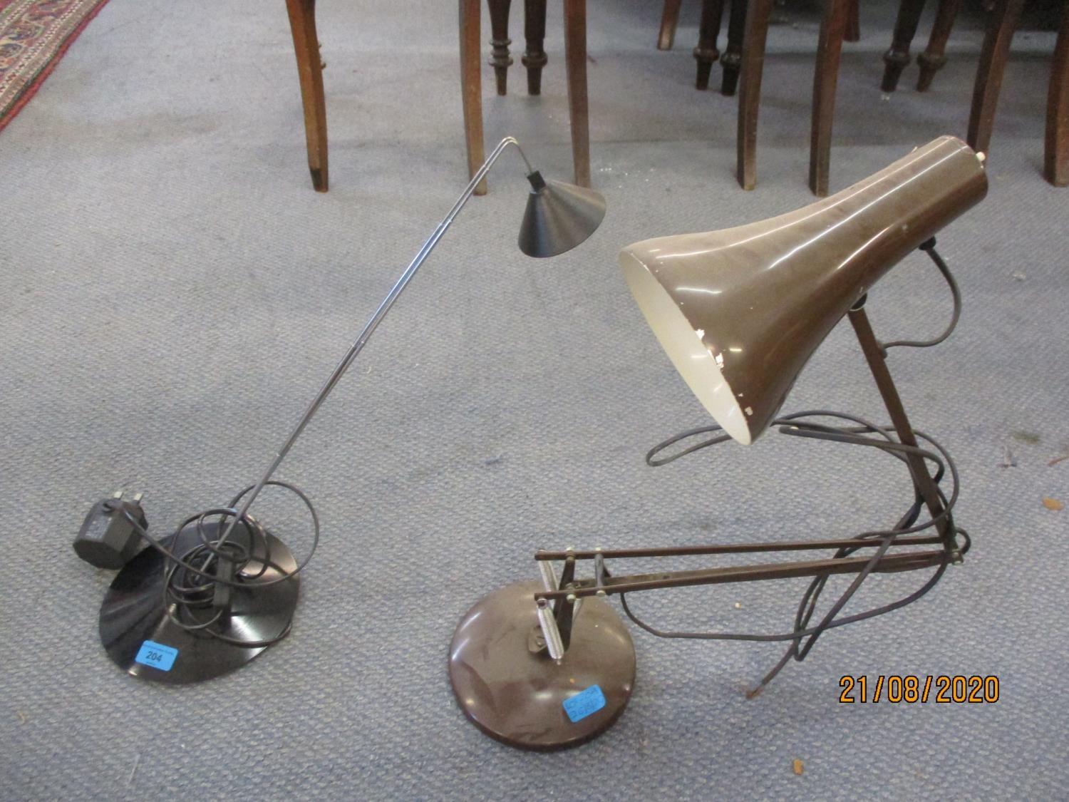 A Swiss Optelma reading light, together with a vintage brown enamelled anglepoise lamp