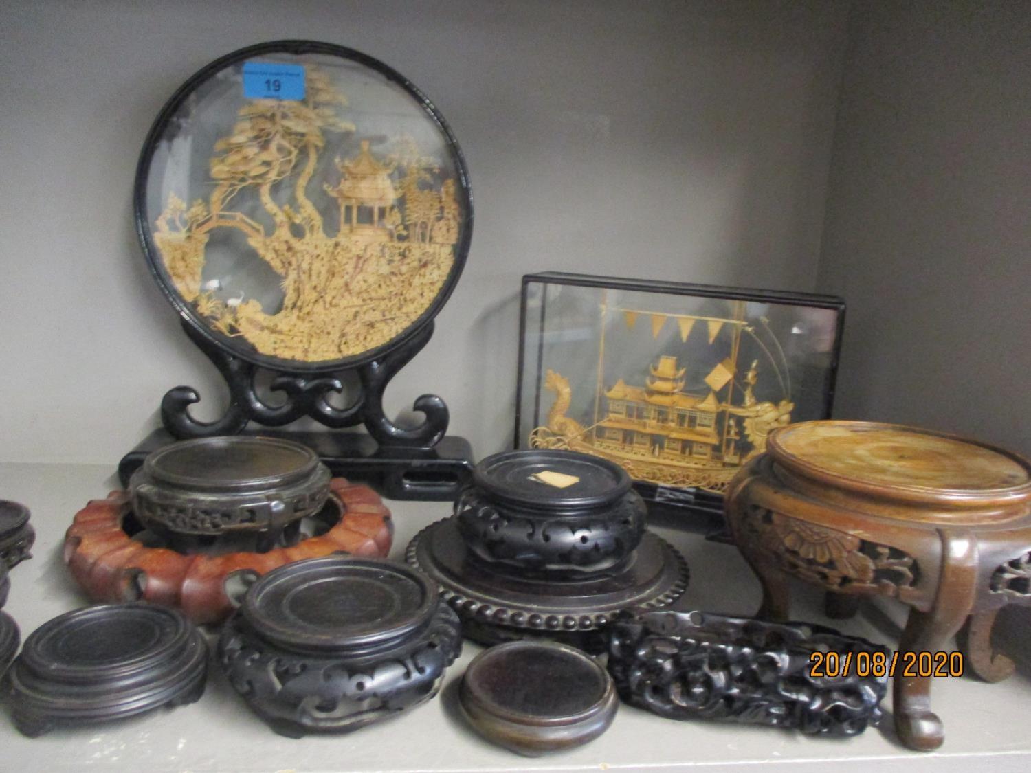 Chinese carved wooden stands and two dioramas - Image 2 of 3