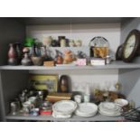 Ceramics, glassware and other items to include a case, a clock, mugs, plates with crests and other