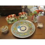English and Continental 19th century ceramics to include two Staffordshire models of cows and an