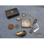 A mixed lot of silver items to include a silver cigarette case, vesta case, a Georgian snuff box,