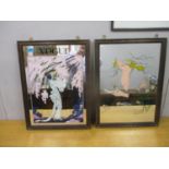 Two reproduction mirrored pictures in oak finished frame