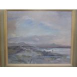 H Andrew Freeth - Oil on canvas depicting a seascape with mountains to the background 29 1/2" x 24