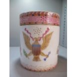 Circa 1900, an American handpainted biscuit barrel made to commemorate the then thirteen states, 6