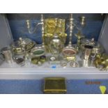 A selection of mixed metalware to include A1 graded silver-plated candelabras