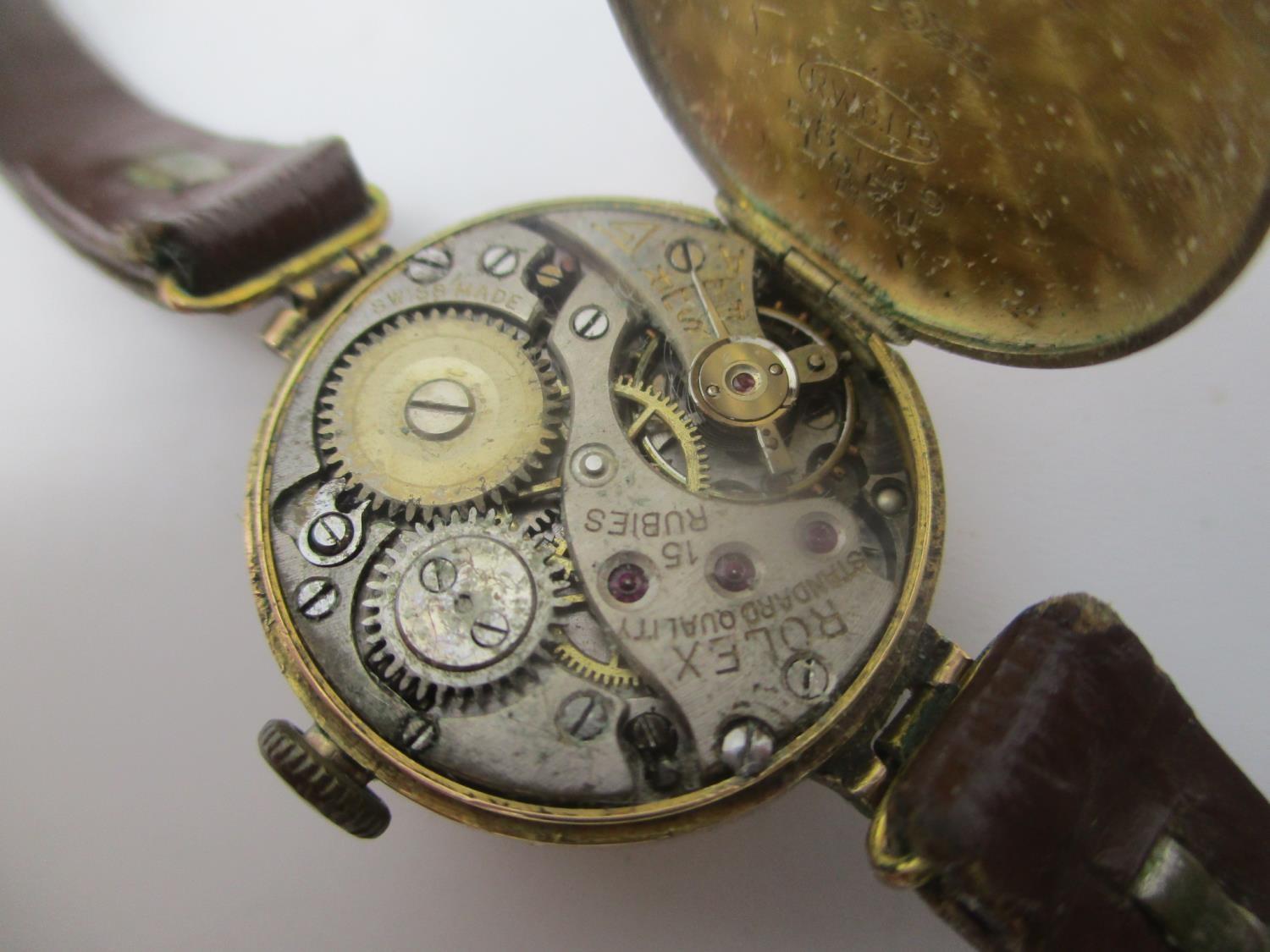 An early 20th century Rolex manual wind 9ct gold ladies wristwatch having a gilt dial, the case back - Image 5 of 5