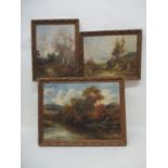 Carl Brennier - Three landscapes; one with a river and three people on the bank 12" x 16", another