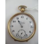 An early 20th century Record Dreadnought, 9ct gold open faced pocket watch having a white enamel