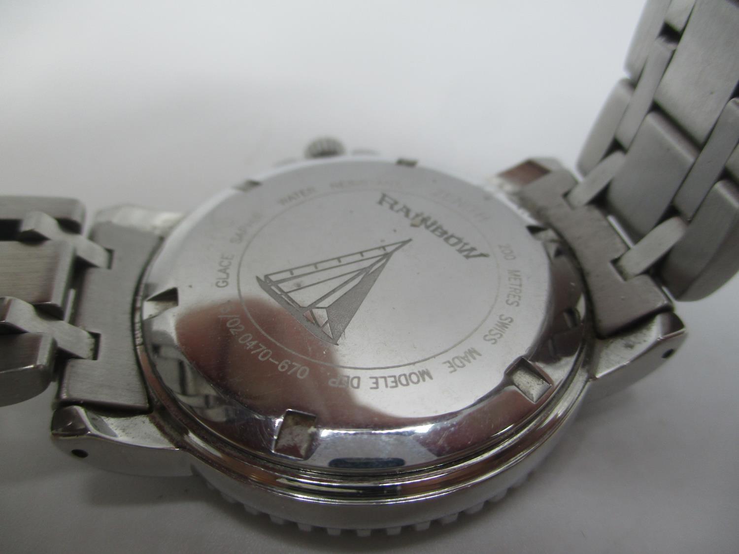 A Zenith Rainbow 670 automatic gents stainless steel wristwatch having a rotating black bezel, white - Image 5 of 8