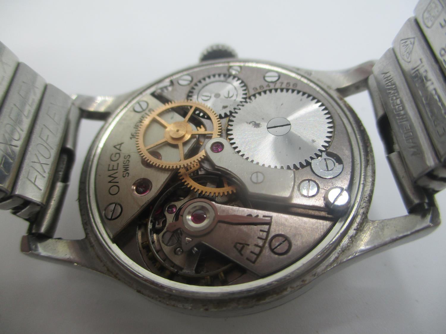 A WW2 Omega manual wind gents stainless steel wristwatch, circa 1943, possibly military. The dial - Image 7 of 12