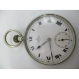 An early 20th century Omega stainless steel keyless wound triple signed pocket watch having a